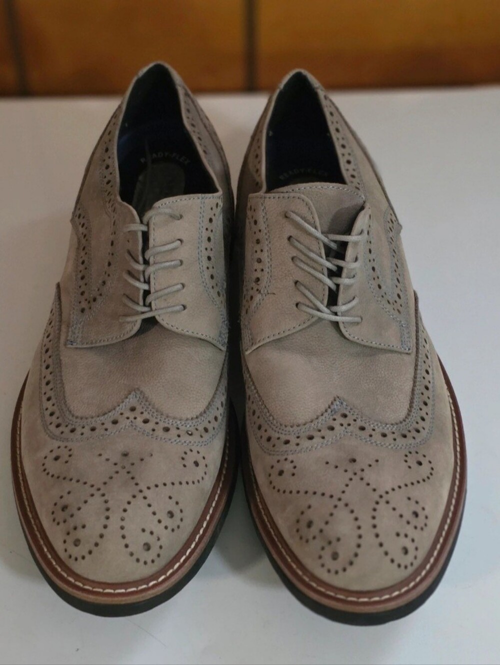 Kenneth Cole Awearness Men's Flex Classic Grey With Blue Stiching Wingtip Sz.12